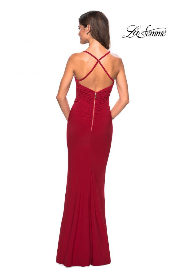 Picture of: Form Fitting Jersey Prom Dress with Criss Cross Back in Red, Style: 27622, Detail Picture 5