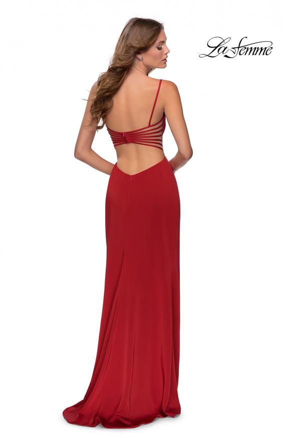 Picture of: Long Prom Dress with Faux Strappy Open Back in Red, Style: 28461, Detail Picture 5
