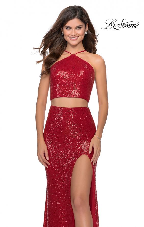 Picture of: Two Piece Sequin Prom Dress with Pyramid Top in Red, Style: 28623, Detail Picture 5