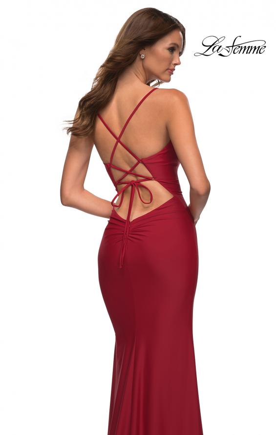 Picture of: Long Prom Dress in Luxurious Jersey with Slit in Red, Detail Picture 5