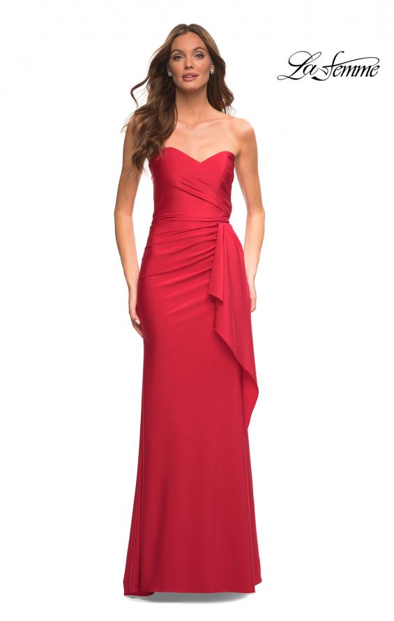 Picture of: Strapless Evening Dress with Ruffle on Slit in Red, Detail Picture 5