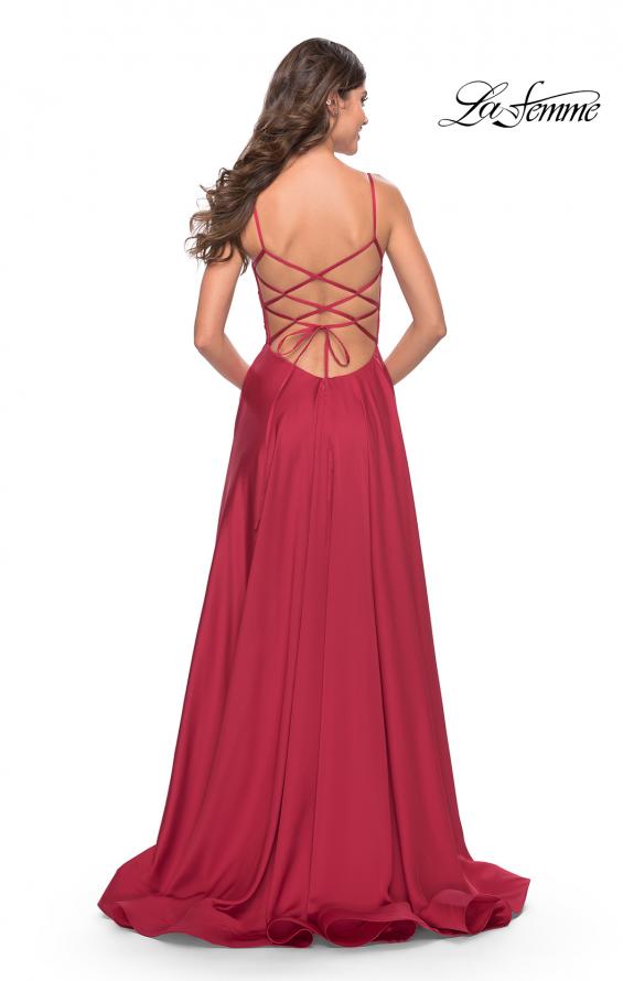 Picture of: A Line Satin Gown with Ruching and Square Neckline in Red, Style: 31105, Detail Picture 5