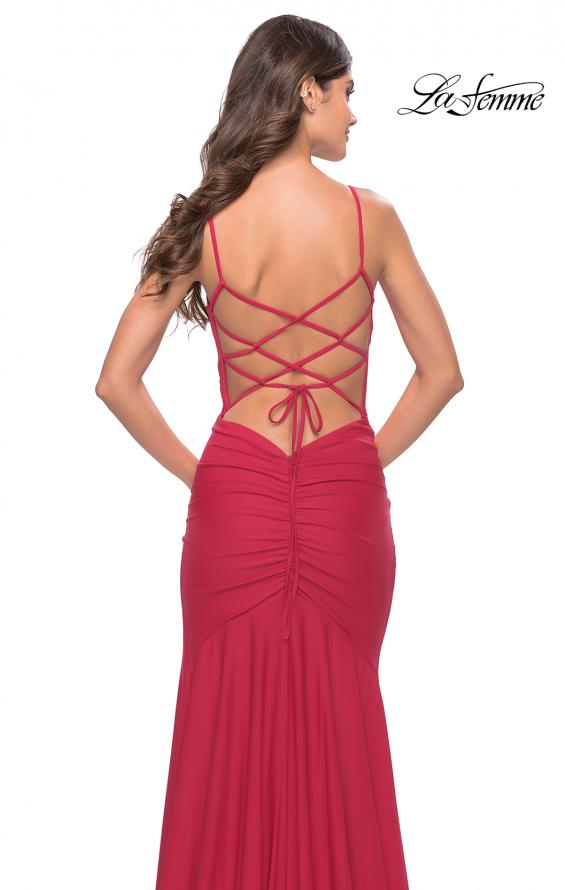 Picture of: Long Jersey Versatile Dress with Ruched Zipper in Red, Style: 31331, Detail Picture 5