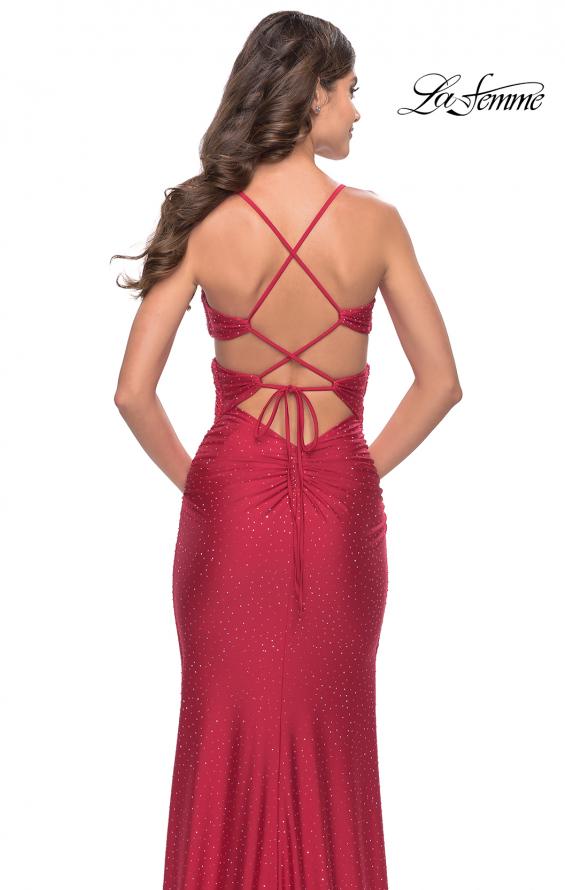 Picture of: Criss Cross Cut Out Rhinestone Jersey Dress in Red, Style: 31399, Detail Picture 5
