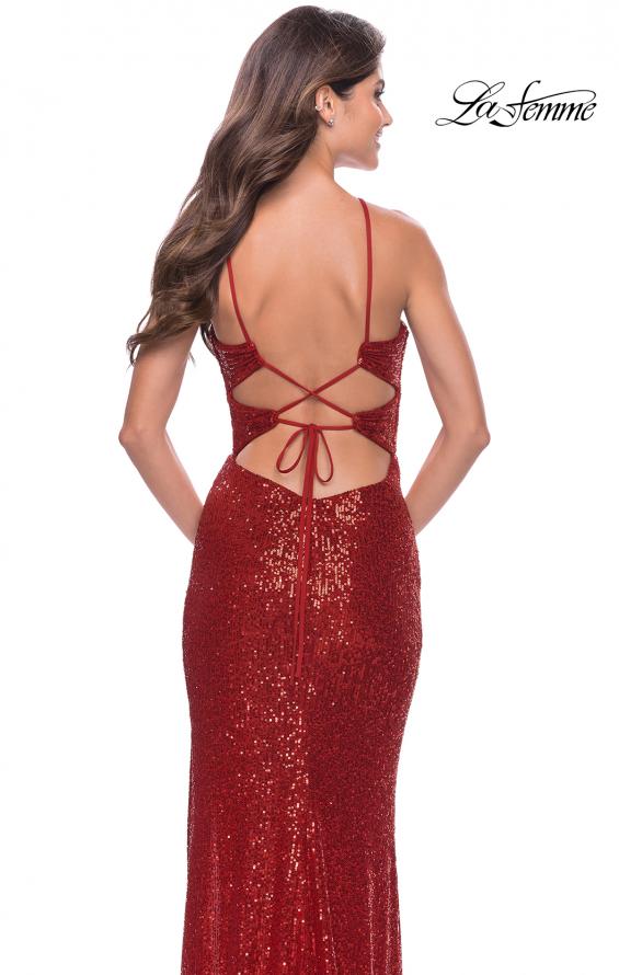 Picture of: Stretch Sequin Dress with Unique Front Cut Outs in Red, Style: 31549, Detail Picture 5
