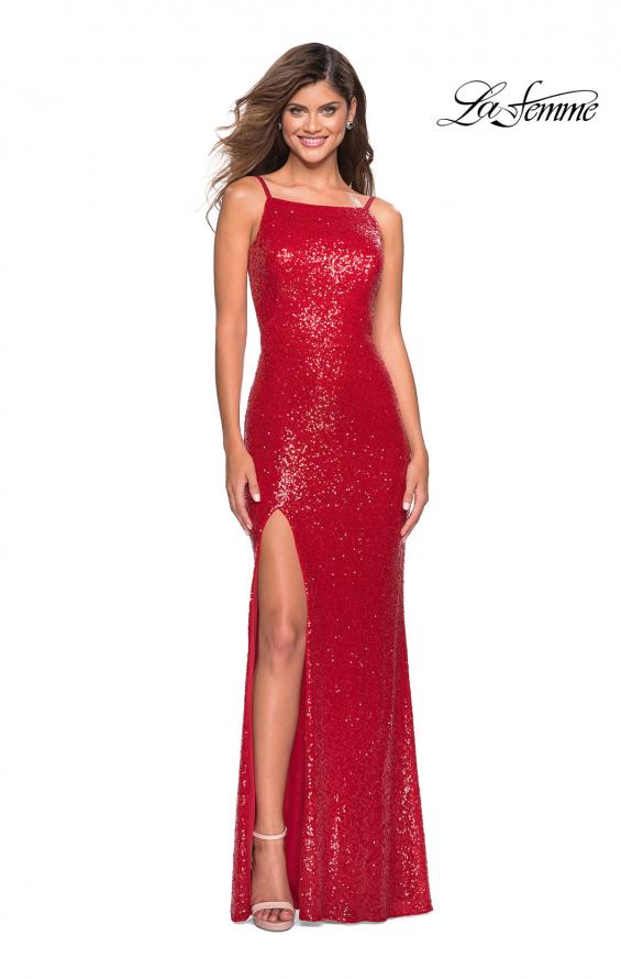 Picture of: Sparkling Fully sequin Prom Gown with Exposed Back in Red, Style: 27585, Detail Picture 6