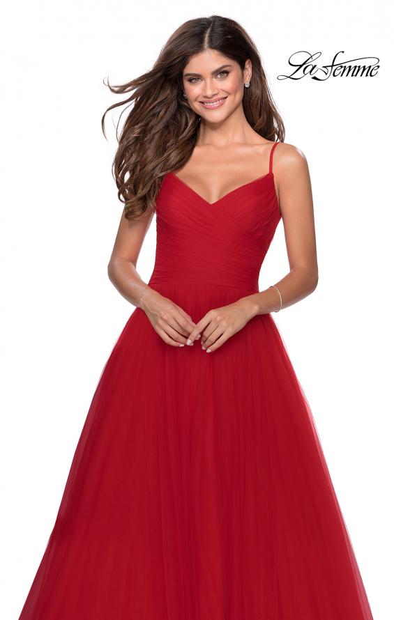Picture of: Long Tulle Pleated Bodice Prom Gown with Pockets in Red, Style: 28123, Detail Picture 6