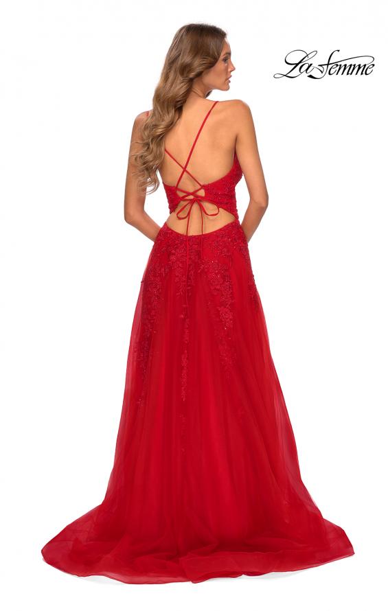 Picture of: Tulle Prom Dress with Floral Detail and Side Slit in Red, Style: 28985, Detail Picture 6
