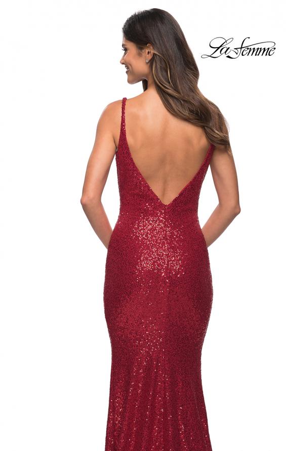 Picture of: Long Stretch Sequin Gown with Low Back in Red, Detail Picture 6