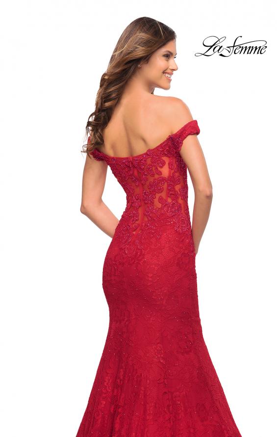 Picture of: Mermaid Lace Off the Shoulder Gown with Sheer Back in Red, Style: 30564, Detail Picture 6