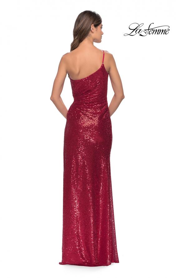 Picture of: One Shoulder Sequin Dress with Circle Cut Out in Red, Style: 31089, Detail Picture 6