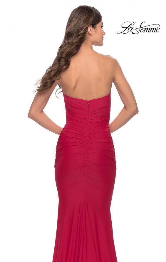 Picture of: Elegant Ruched Strapless Gown with Deep V in Red, Style: 31226, Detail Picture 6