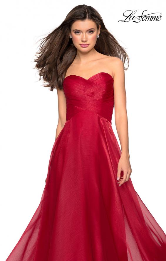 Picture of: Strapless Chiffon Dress with Criss Cross Bodice Detail in Red, Style: 27515, Detail Picture 7