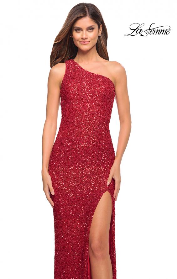 Picture of: One Shoulder Luxurious Soft Sequin Dress with Slit in Red, Style: 30562, Detail Picture 7