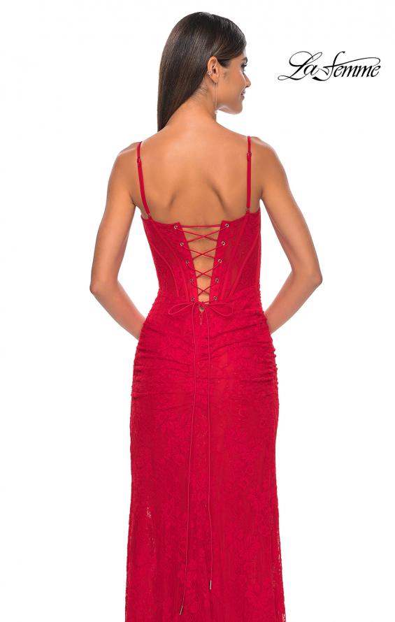 Picture of: Stretch Lace Gown with Boning Detail and Lace Up Back in Red, Style: 32237, Detail Picture 7