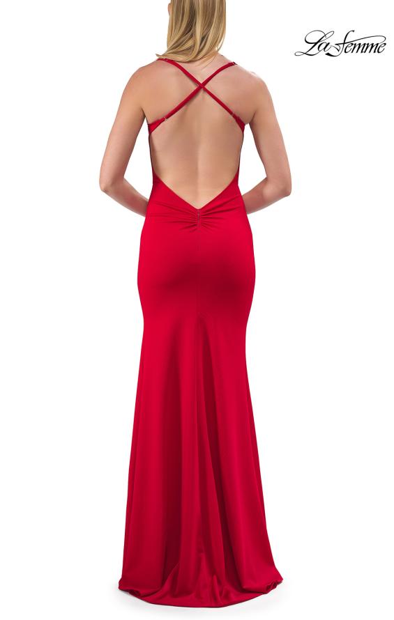 Picture of: Simple Jersey Gown with Cutout Bust and Open Cross-Back in Red, Style: 33745, Detail Picture 7