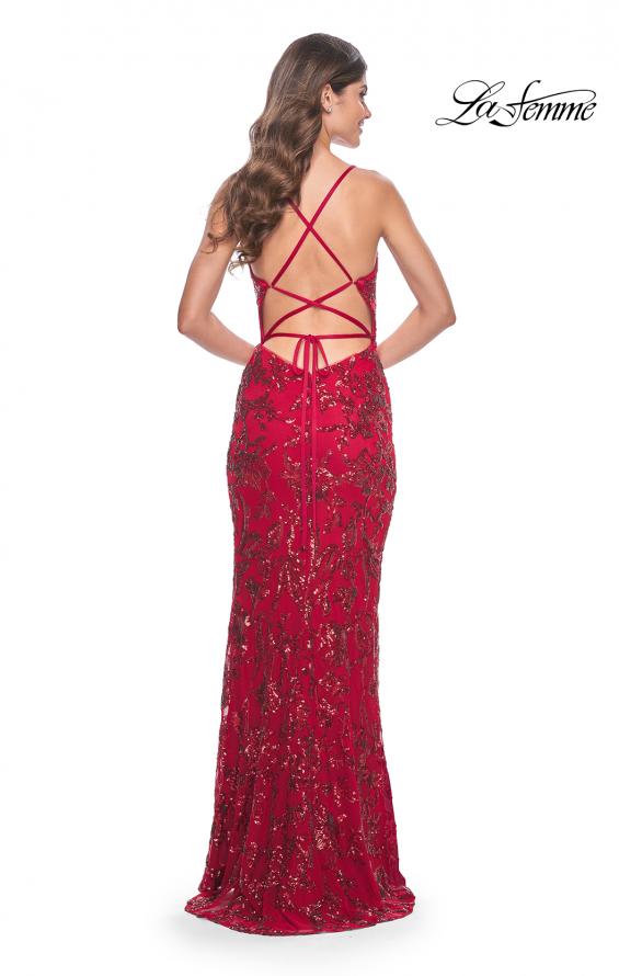 Picture of: Print Sequin Long Prom Dress with Lace Up Back in Red, Style: 31933, Detail Picture 9
