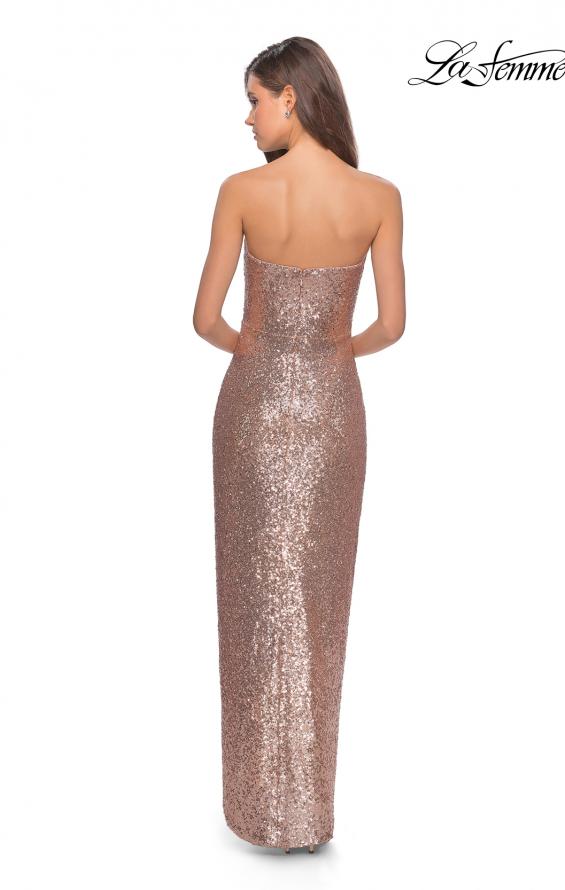 Picture of: Strapless Sequin Homecoming Dress with Tapered Skirt in Rose Gold, Style: 28180, Back Picture