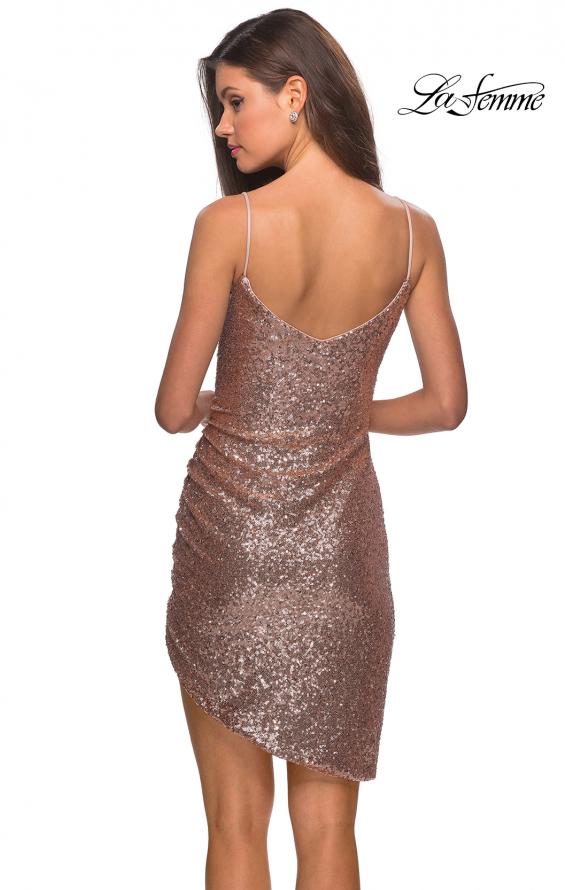 Picture of: Short Asymmetrical Sequined Dress with V-neckline in Rose Gold, Style: 28227, Back Picture