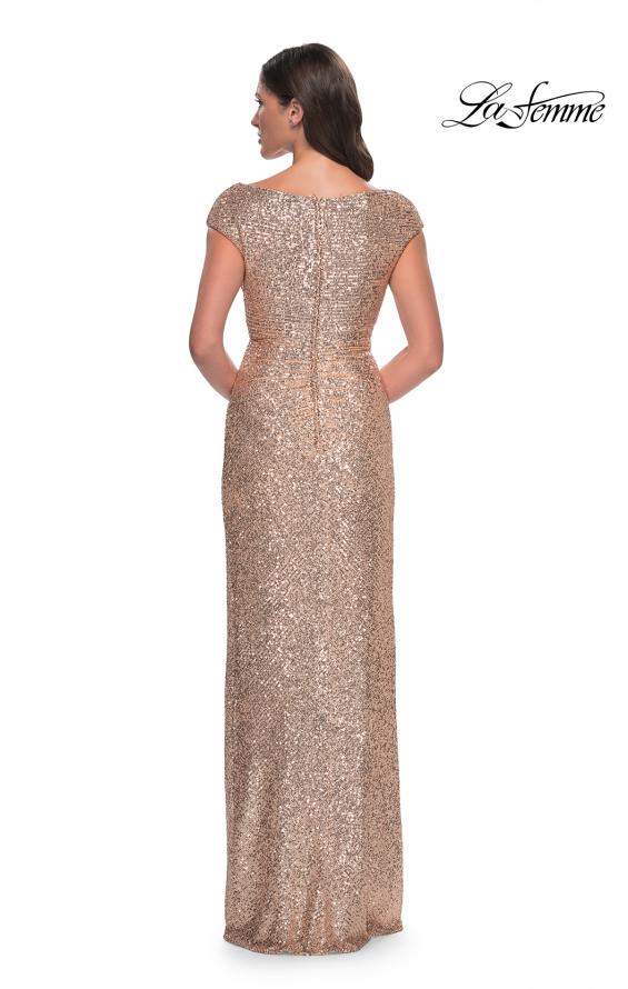 Picture of: Sequin Evening Dress with Ruching and V Neckline in Rose Gold, Style: 30865, Back Picture