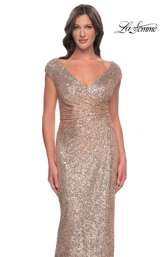 Picture of: Sequin Evening Dress with Ruching and V Neckline in Rose Gold, Style: 30865, Detail Picture 7