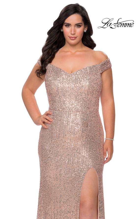 Picture of: Sequin Plus Size Dress with Off the Shoulder Detail in Rose Gold, Style: 29023, Detail Picture 2