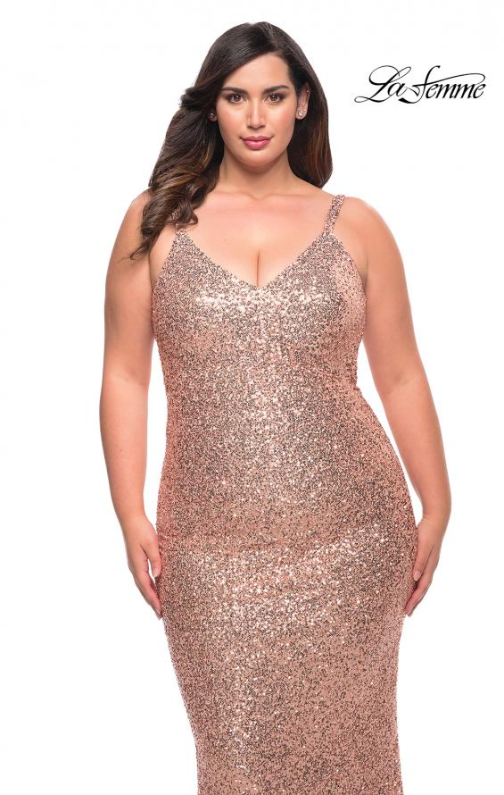 Picture of: V Neck Sequin Plus Size Long Gown in Rose Gold, Style: 29546, Detail Picture 6