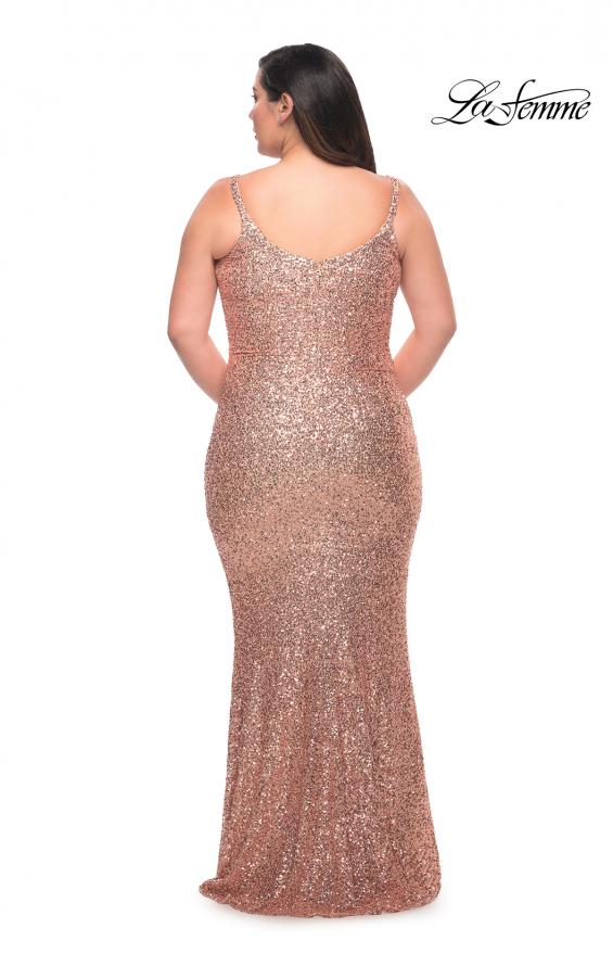 Picture of: V Neck Sequin Plus Size Long Gown in Rose Gold, Style: 29546, Detail Picture 7
