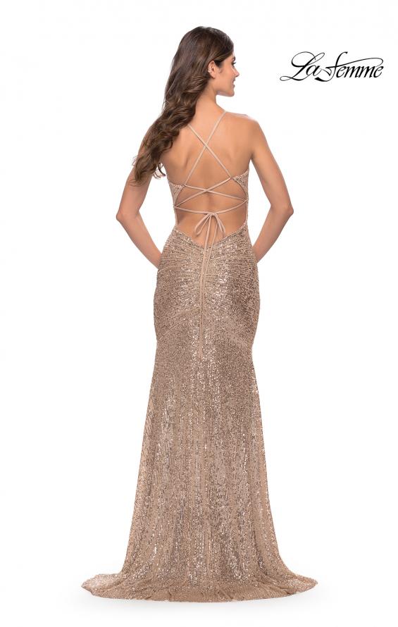 Picture of: Long Sequin Gown with Dramatic Flare Skirt and Slit in Rose Gold, Style: 31140, Detail Picture 15