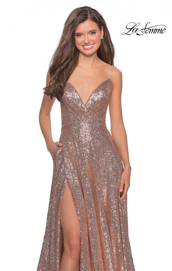 Picture of: Sequin A-line Prom Dress with Slit and Pockets in Rose Gold, Style: 28276, Detail Picture 1