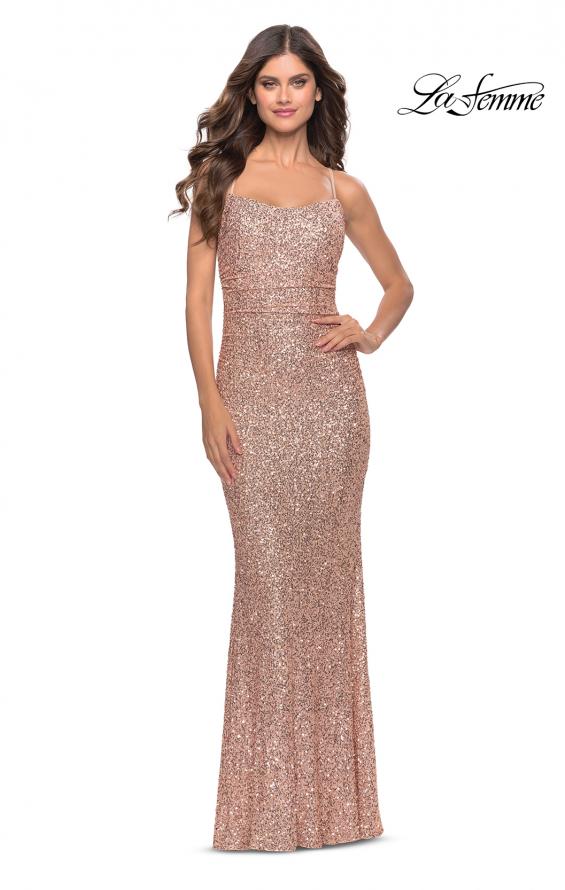 Picture of: Chic Soft Sequin Stretch Dress with Open Back in Jewel Tones in Rose Gold, Style: 31027, Detail Picture 7