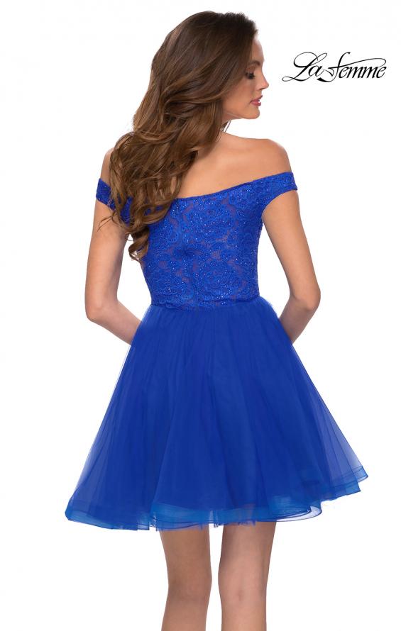 Picture of: Off The Shoulder Tulle Dress with Lace and Rhinestone Bodice in Royal Blue, Style: 29267, Back Picture