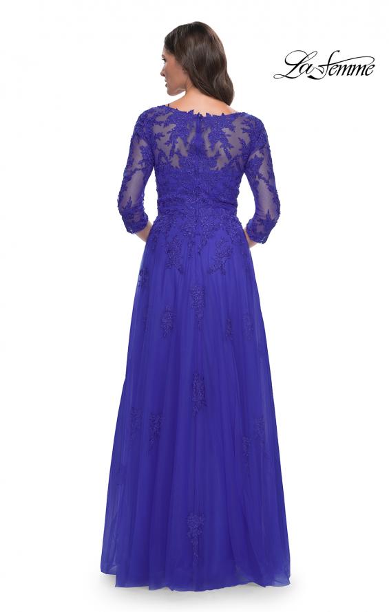 Picture of: Tulle and Lace A-Line Dress with V Neckline in Royal Blue, Style: 30398, Detail Picture 2