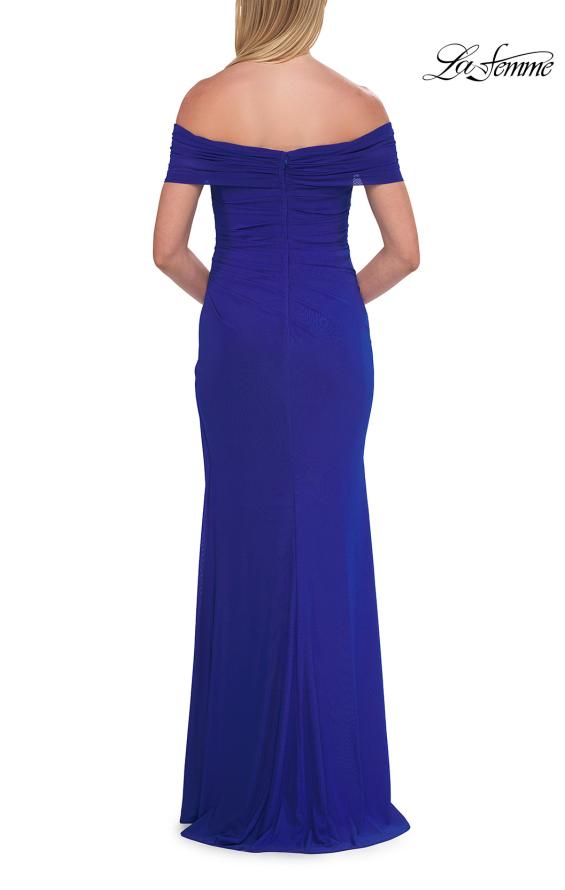 Picture of: Off-the-Shoulder Ruched Jersey Gown in Royal Blue, Style: 33273, Detail Picture 2