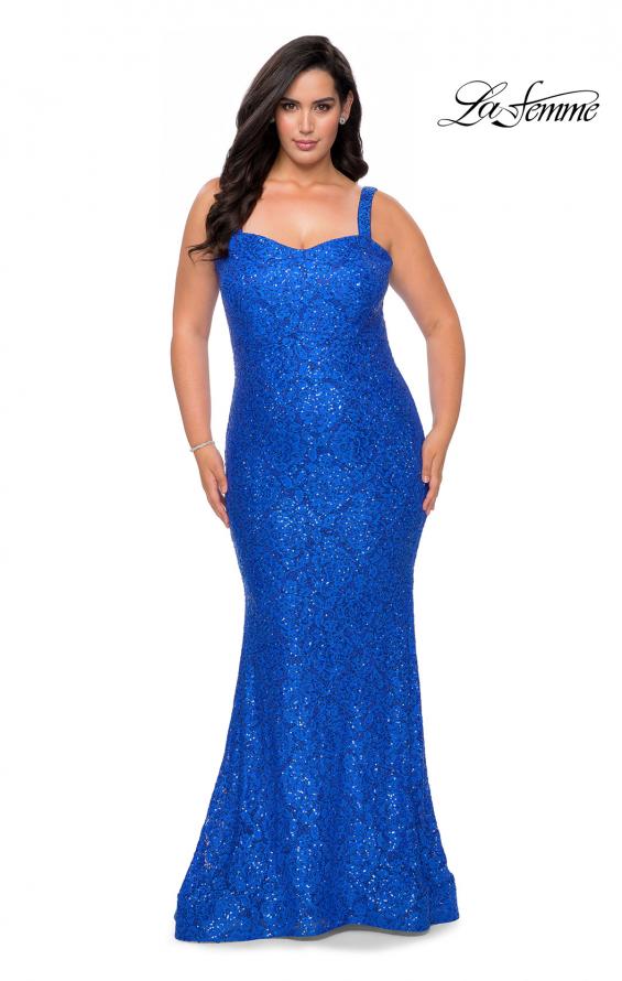 Picture of: Stretch Lace Curve Prom Dress with Rhinestones in Royal Blue, Style: 28798, Main Picture