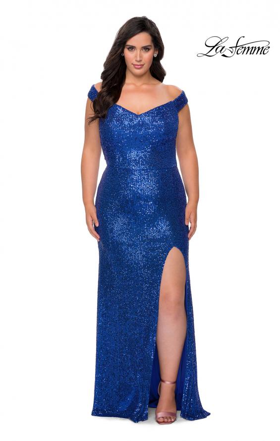 Picture of: Sequin Plus Size Dress with Off the Shoulder Detail in Royal Blue, Style: 29023, Detail Picture 8