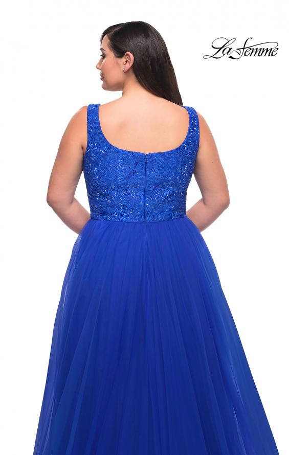 Picture of: A-line Tulle and Lace Plus Size Gown with Slit in Royal Blue, Style: 29070, Detail Picture 9