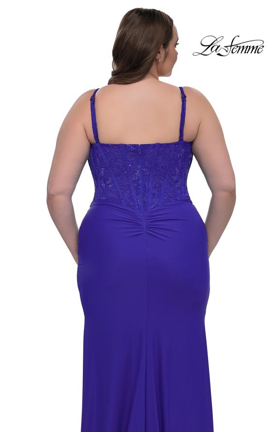 Picture of: Plus Size Prom Dress with Lace Corset Top and Jersey Skirt in Royal Blue, Style: 32449, Detail Picture 9