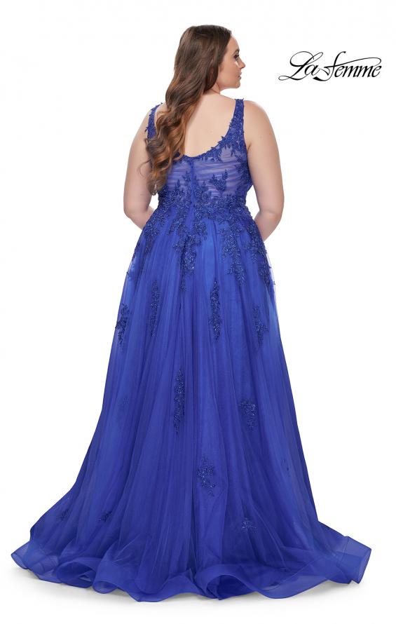 Picture of: Lace Embellished Tulle A-Line Dress with Illusion Back in Royal Blue, Style: 31383, Detail Picture 13