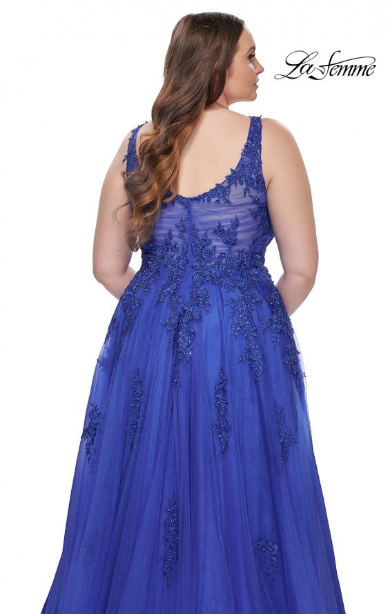 Picture of: Lace Embellished Tulle A-Line Dress with Illusion Back in Royal Blue, Style: 31383, Detail Picture 16