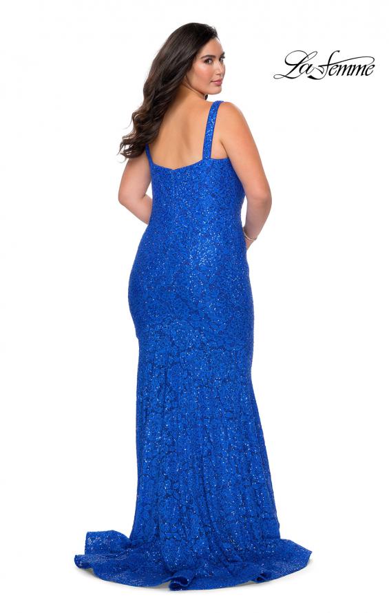 Picture of: Stretch Lace Curve Prom Dress with Rhinestones in Royal Blue, Style: 28798, Back Picture