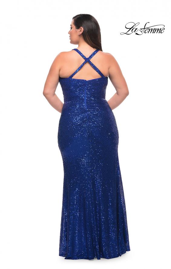 Picture of: Sequin Long Plus Gown with V Neck and Slit in Royal Blue, Style: 29579, Back Picture