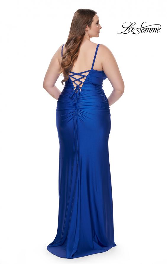 Picture of: Ruched Jersey Plus Size Dress with Lace Up Back in Royal Blue, Style: 31632, Back Picture