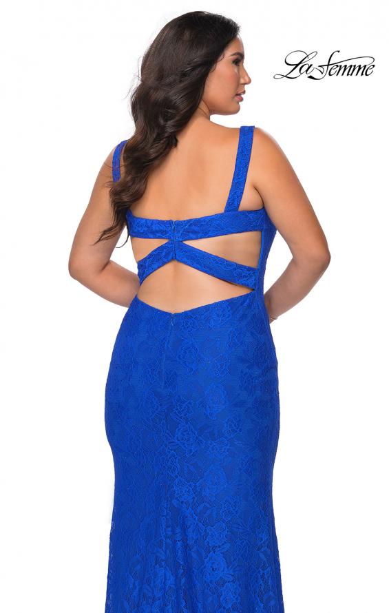 Picture of: Fitted Stretch Lace Plus Size Dress with Rhinestones in Royal Blue, Style: 29035, Detail Picture 1