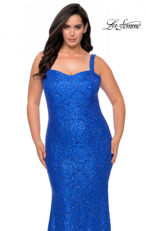 Picture of: Stretch Lace Curve Prom Dress with Rhinestones in Royal Blue, Style: 28798, Detail Picture 2