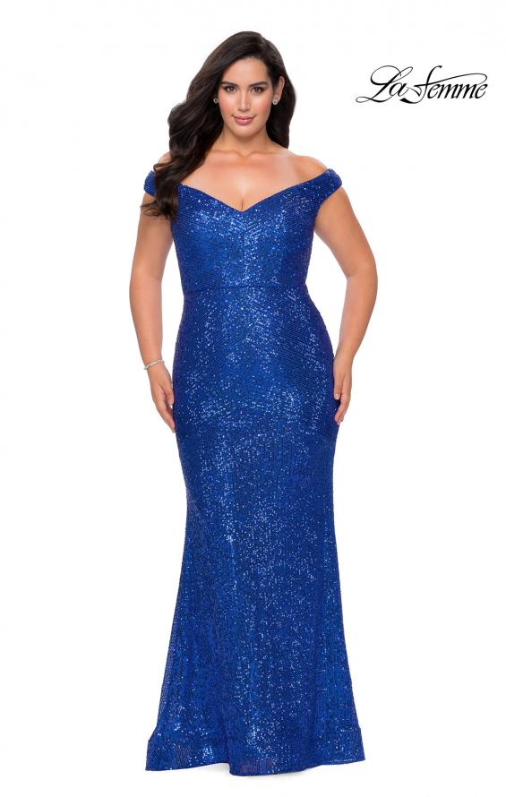 Picture of: Sequin Off The Shoulder Plus Size Prom Dress in Royal Blue, Style: 28949, Detail Picture 2