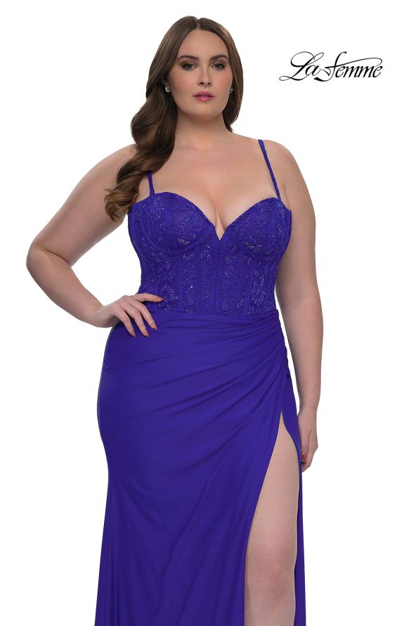 Picture of: Plus Size Prom Dress with Lace Corset Top and Jersey Skirt in Royal Blue, Style: 32449, Detail Picture 2