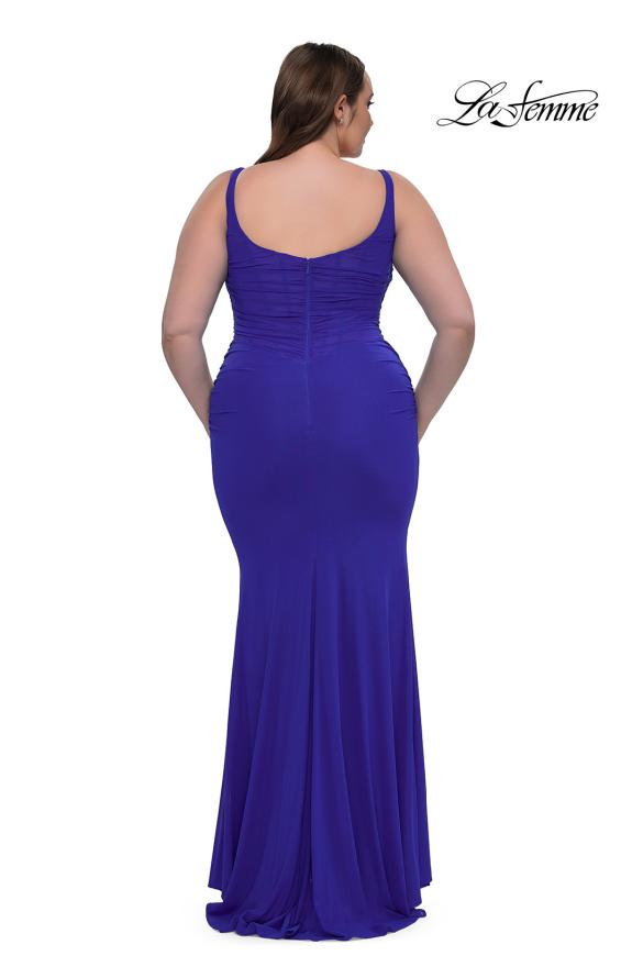 Picture of: Modified Square Neckline Plus Size Dress with Ruching in Royal Blue, Style: 33005, Detail Picture 2