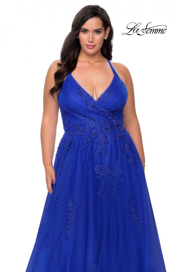 Picture of: Plus Size A-line Tulle Prom Dress with Floral Detailing in Royal Blue, Style: 29021, Detail Picture 3