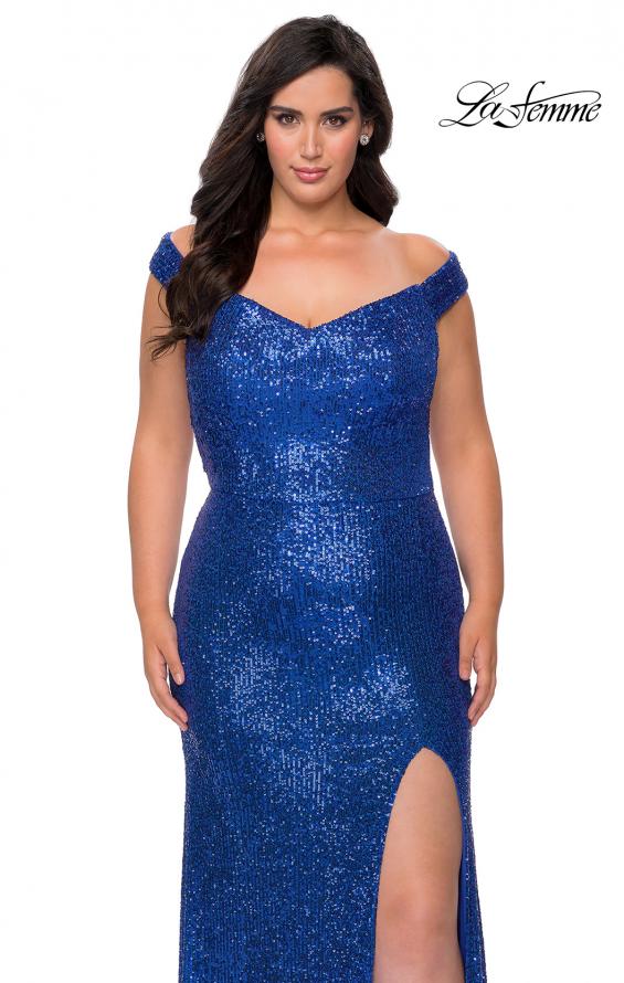 Picture of: Sequin Plus Size Dress with Off the Shoulder Detail in Royal Blue, Style: 29023, Detail Picture 3